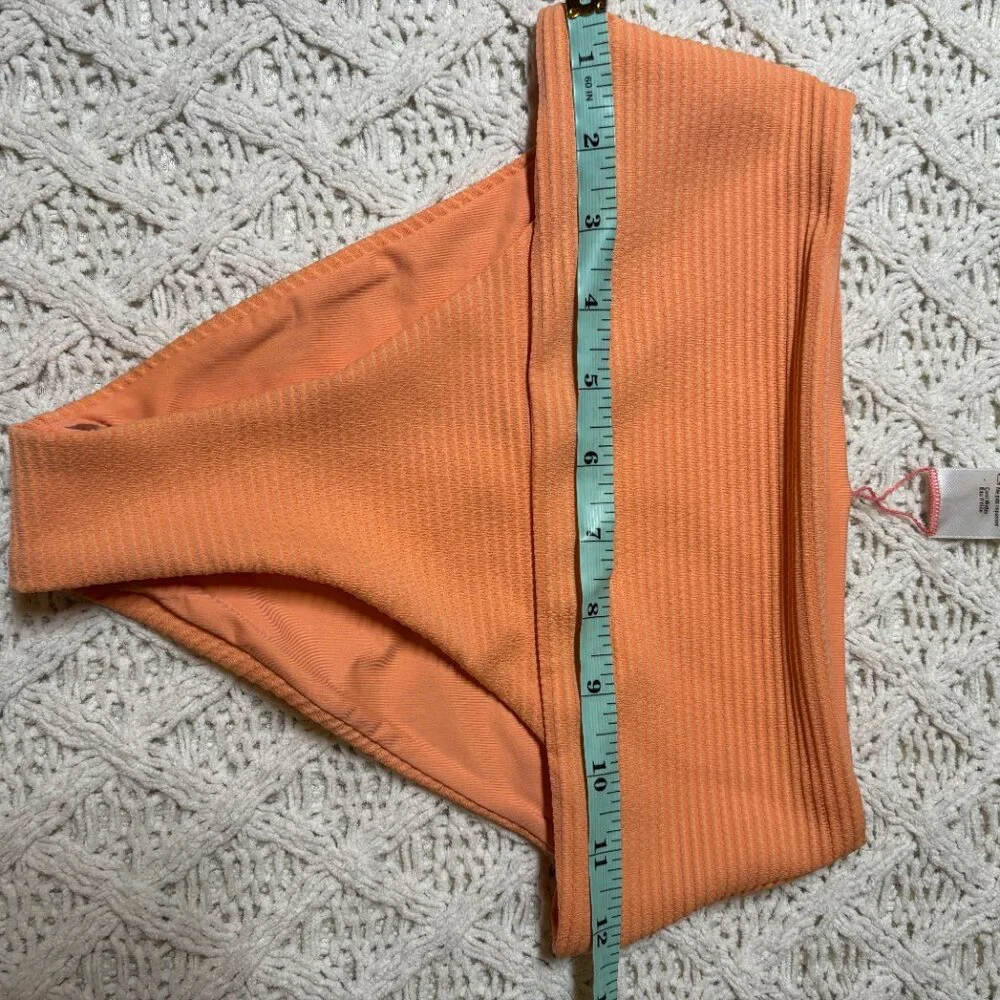 L*Space‎ Ribbed High-Waist Bikini Bottom Orange Textured Swimwear Women’s S NWOT